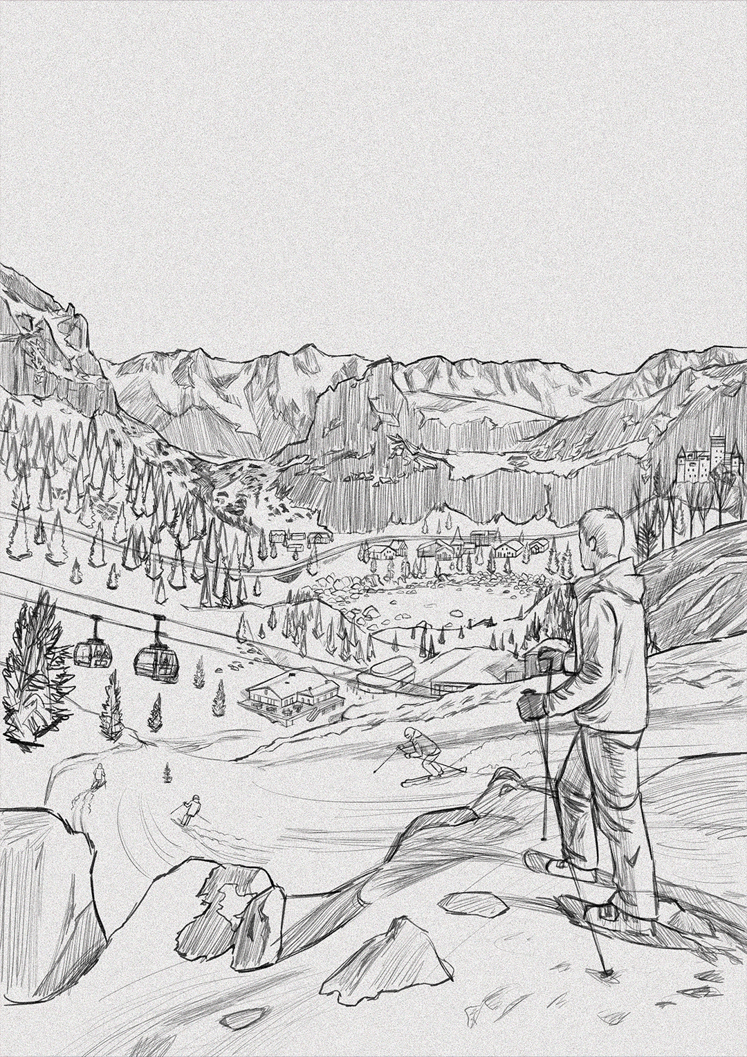 Illustration Paysage Alpes croquis