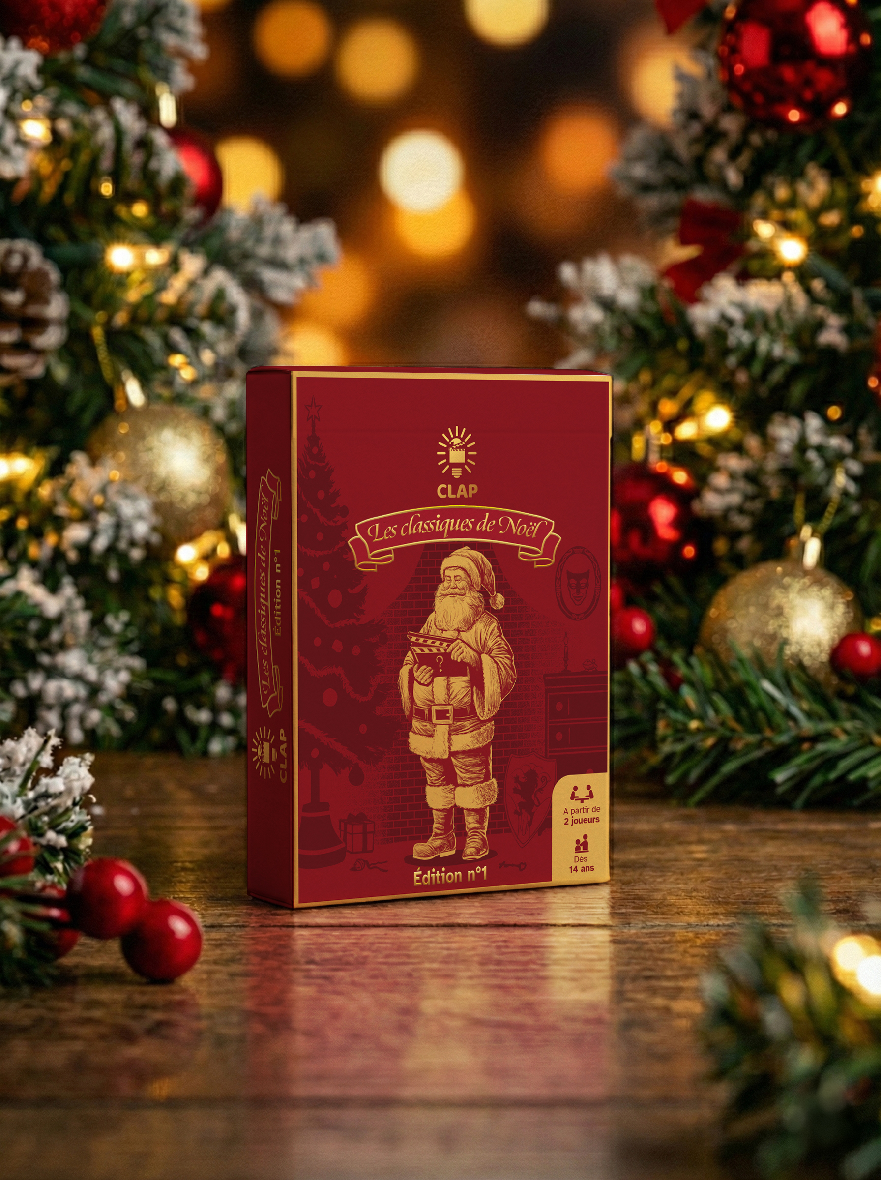 MOCKUP etui et cartes CLAP édition devinettes de films et séries de Noel