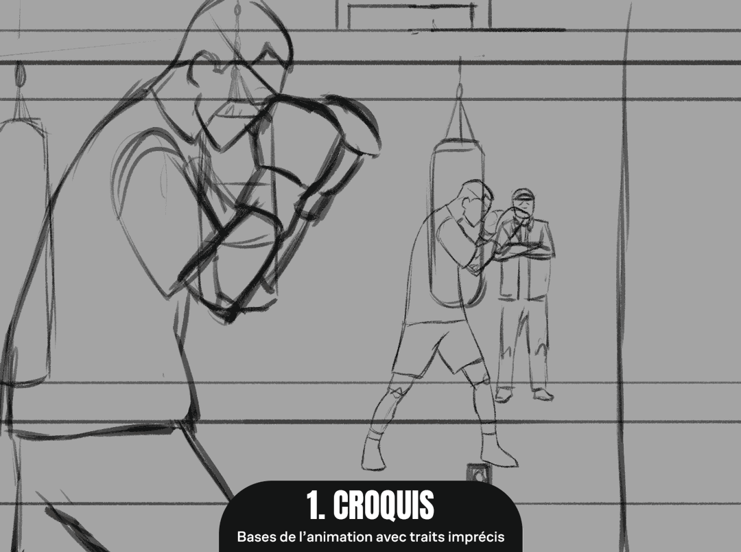 Etape 1 de l'animation 2D - croquis - Huckberry