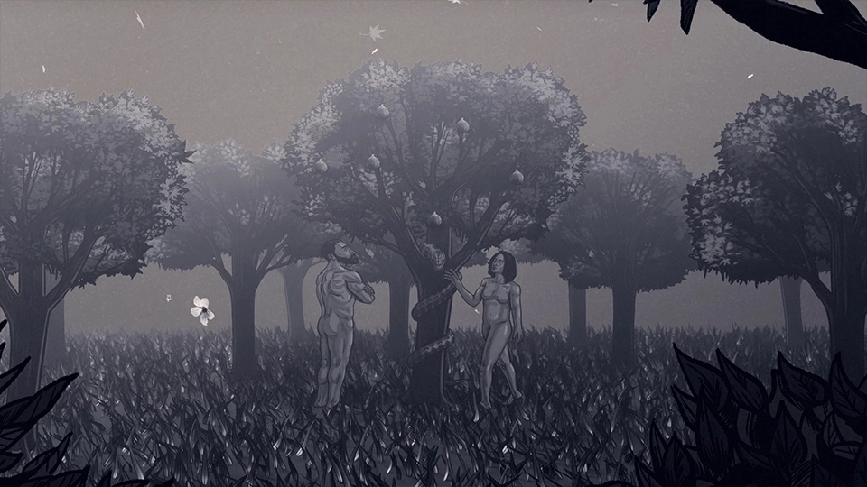 The fall Adam and Eve eating from the tree of knowledge
